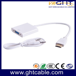 HDMI Male To VGA With Audio HD Video Cable Converter Adapter 1080P For PC TV_White
